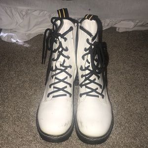 Patent leather white combat boots
